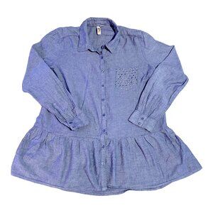 Peplum Top Womens XL Blue Chambray Tunic Studded Boho Chic Americana Route 66